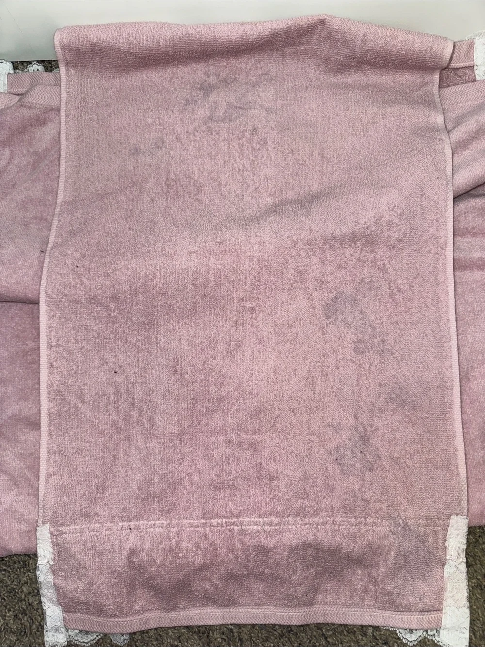 Vintage Made USA Pink Lace Trim Towel Set Coquette girl Girlhoodcore Ms Hunny